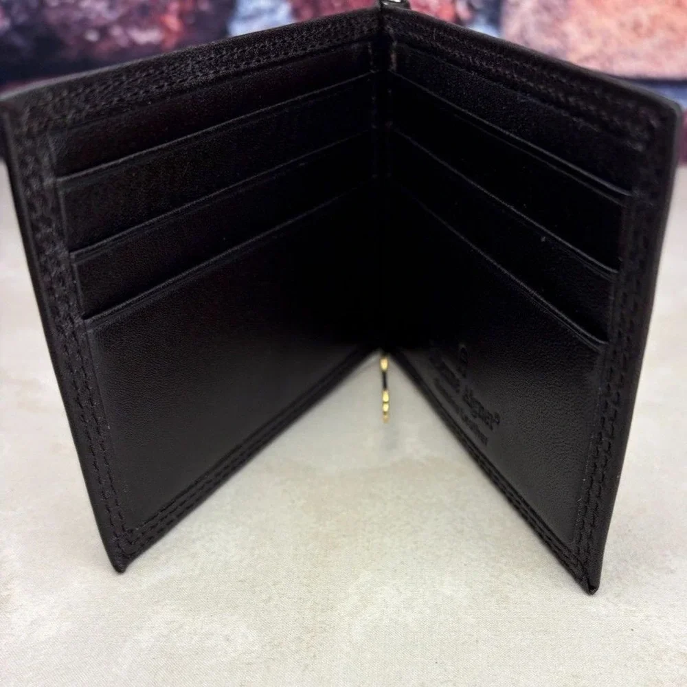 Etienne Aigner Leather Bifold Wallet with Gold Money Clip, Classic & Slim